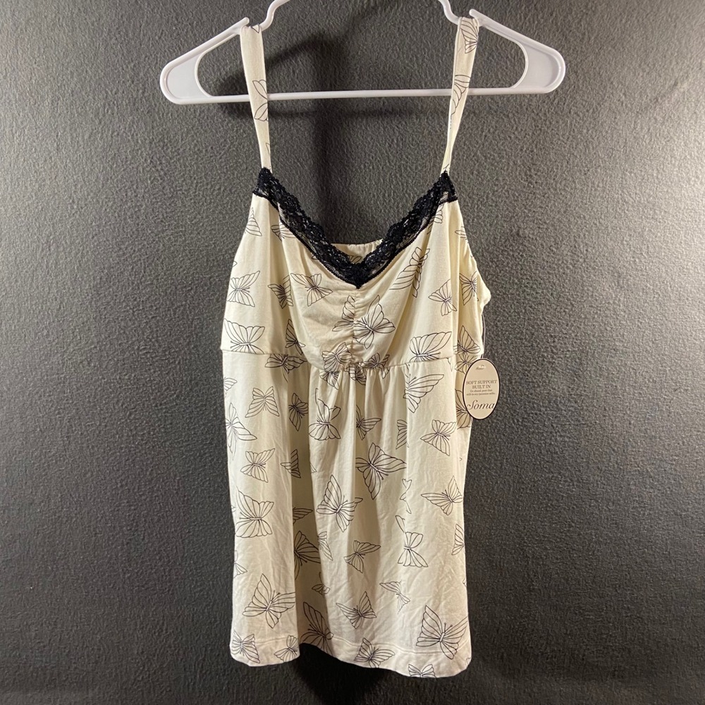 NWT Soma Cool Nights Cami Lace Butterfly Ivory Large built in bra pajamas